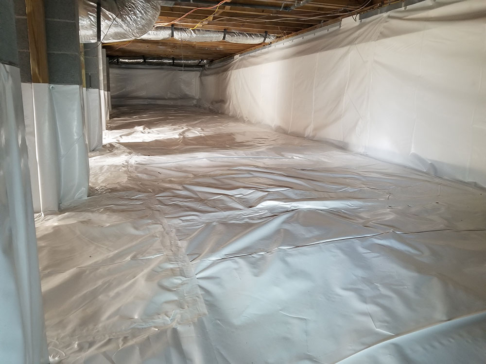 Tall Crawl Space Ninja Encapsulation with Sealed Vents and Wrapped Pillars