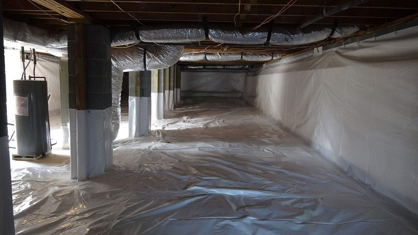 Completed Crawl Space Encapsulation and Waterproofing with water heater