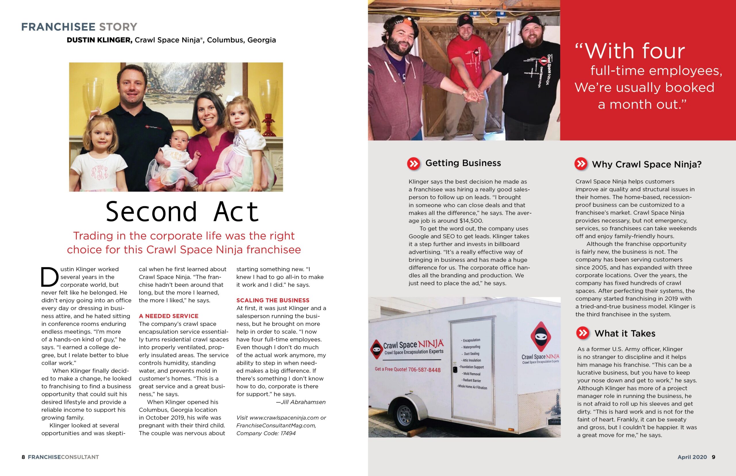 Picture from Franchise Consultant Magazine of Crawl Space Ninja Columbus, GA Article