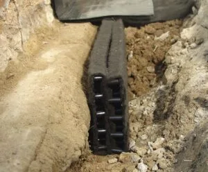 Image of the Hydraway basement waterproofing beside the footing